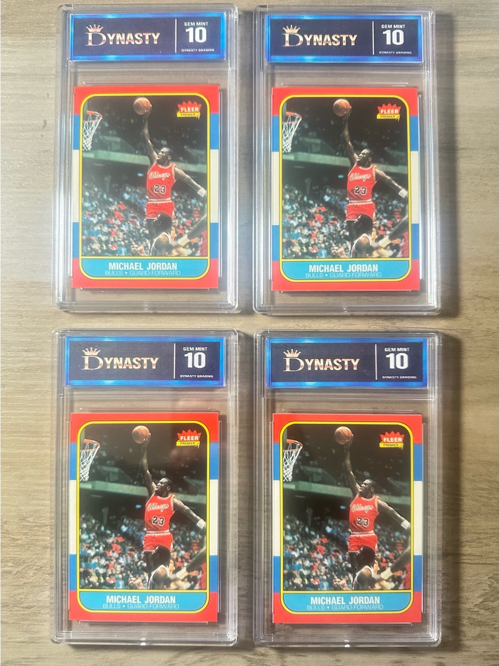 Michael Jordan Rookie Lot of (4) 1986 Fleer #57 Gem Mint 10 Novelty Cards.